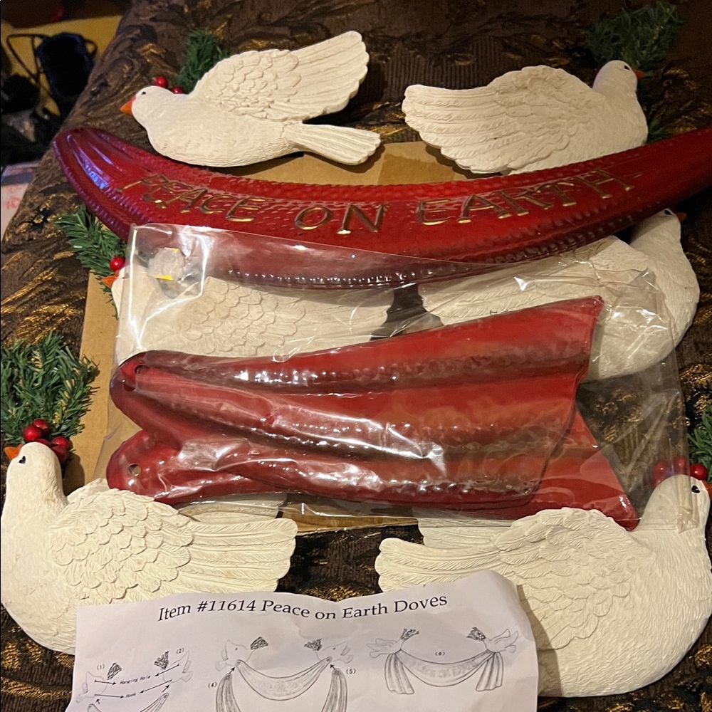 Midnight Velvet Peace on Earth Red and White Doves Decor